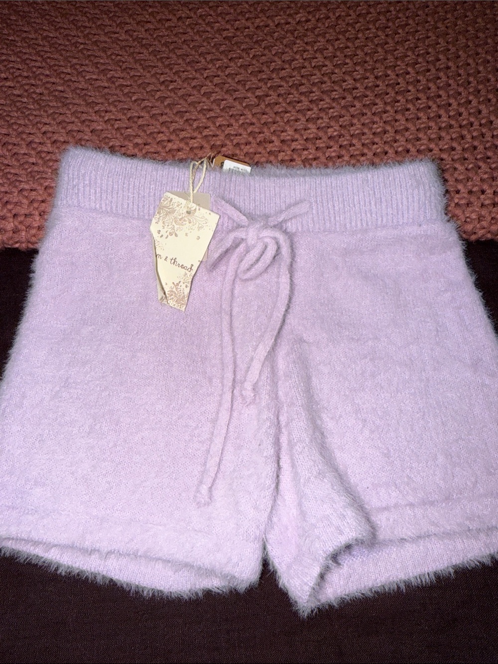 Hem & Thread Lavender Fuzzy High Waist Drawstring Shorts